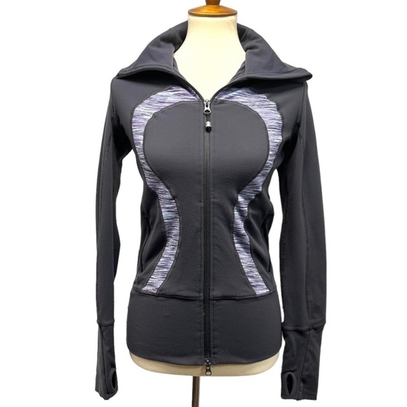 Lululemon Athletica Stride Gray Purple Space Dye Zip Front Hood Athletic Jacket - Picture 13 of 13
